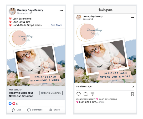 Sample of Facebook and Instagram messenger ads